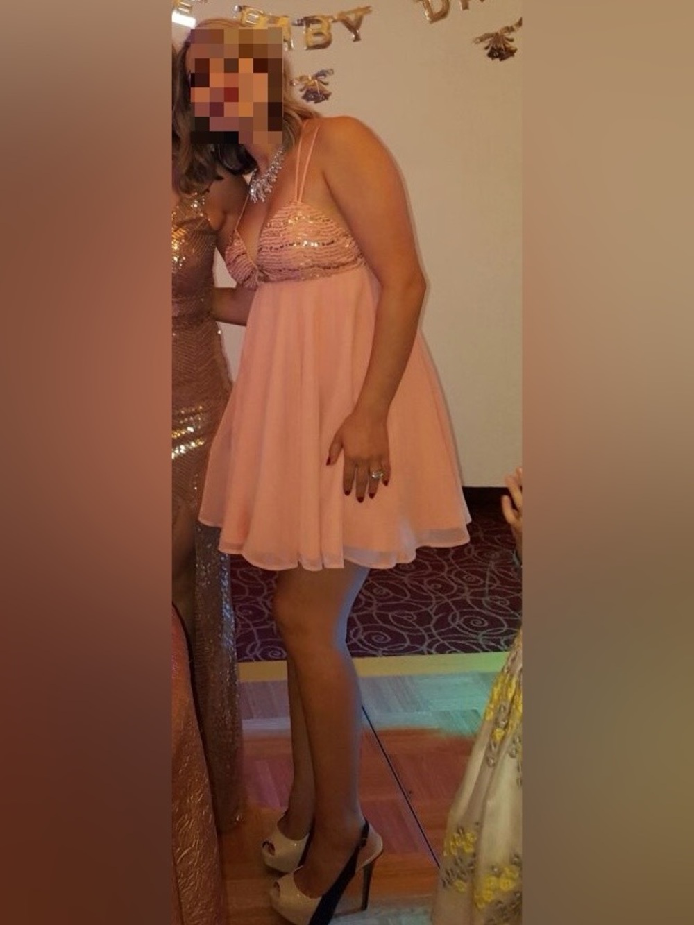Pastel pink Sequin Halter Dress